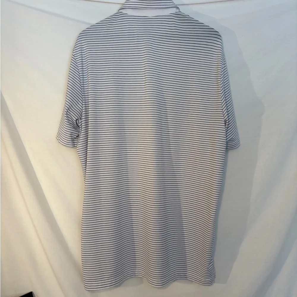 adidas White Polo with Thin Navy Stripes size large